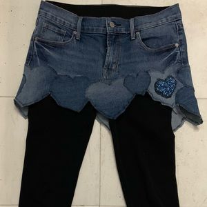 Handmade from denim jeans , very fun , to be worn with leggings or shorts